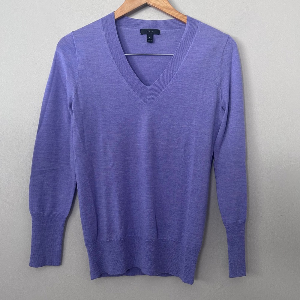 J Crew Sweater Womens S Purple 100% Merino Wool V Neck Lightweight Pullover